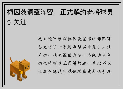 梅因茨调整阵容，正式解约老将球员引关注